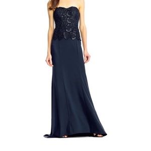 Elegant navy dress worn once for a few hours.